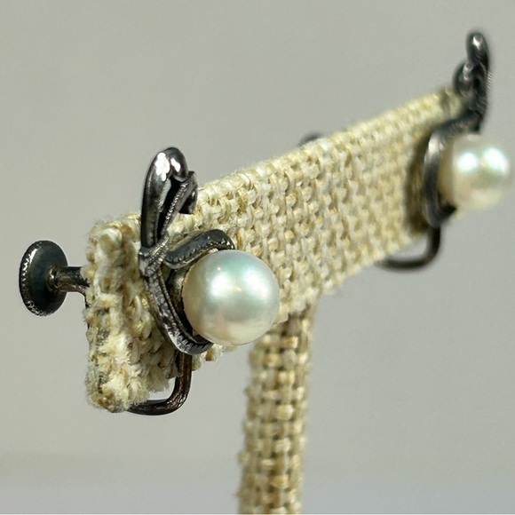 Vintage Mikimoto Akoya Pearl Screw-back Clip-On Earrings Sterling Silver 925 - Picture 3 of 10